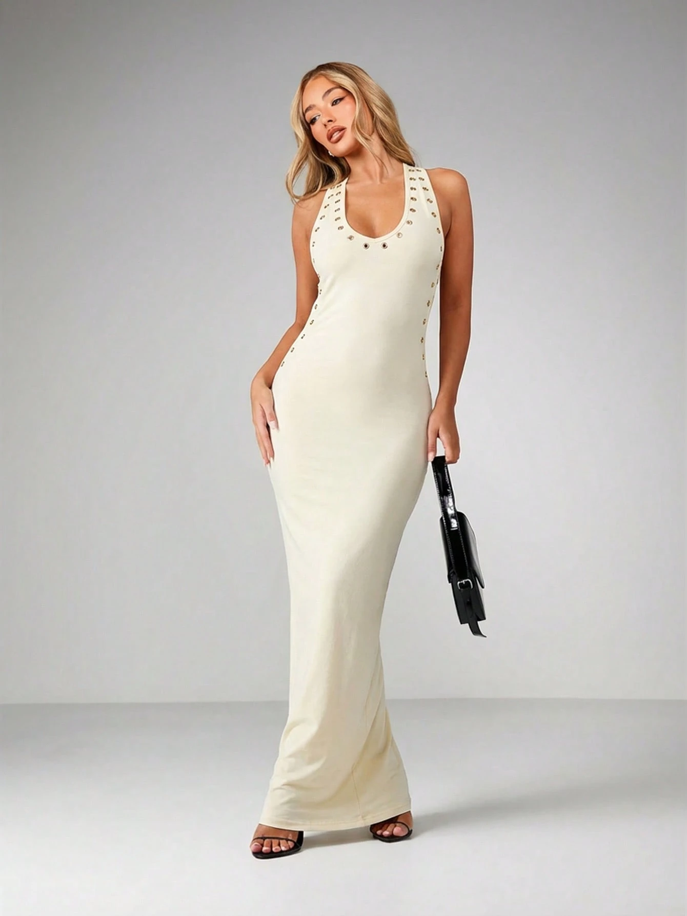 Misyshop Scoop Neck Maxi Dress With Eyelet Details